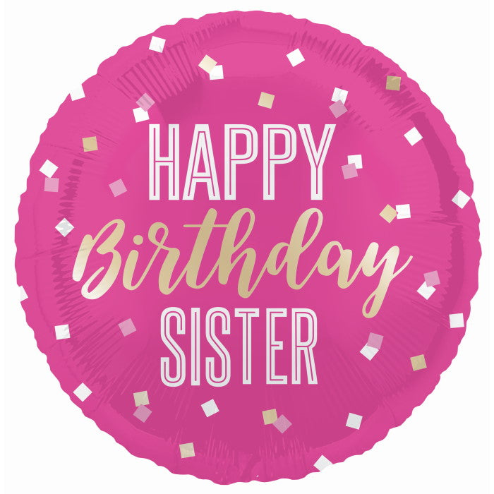 Hot Pink Happy Birthday Sister Foil Balloon 18 inches | Party Save Smile