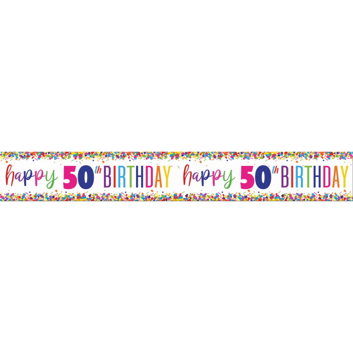 Bright Confetti Happy 50th Birthday Foil Banner 9 ft | Party Save Smile