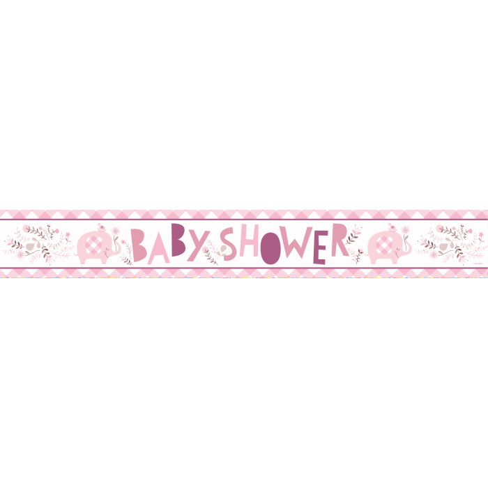 Pink Floral Elephant Baby Shower Foil Banner Metres – Party