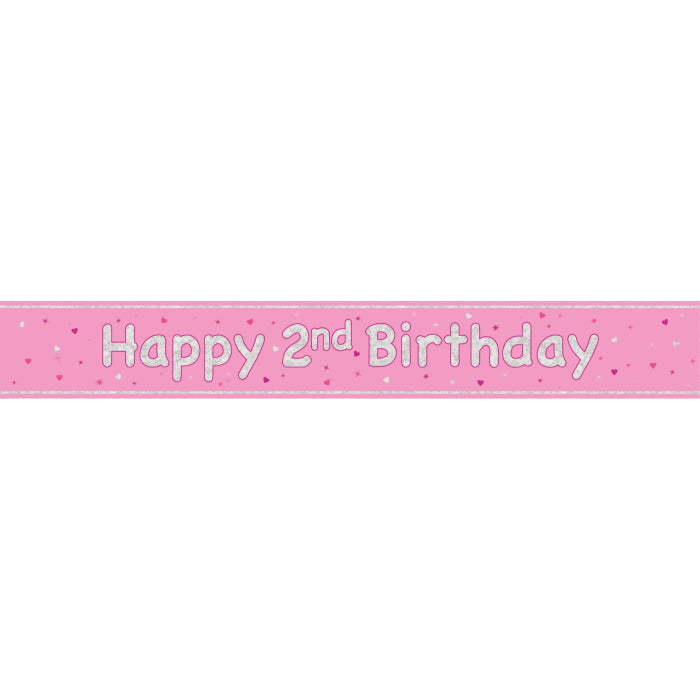 Pink Glitz 2nd Birthday Prism Foil Banner 9 ft | Party Save Smile