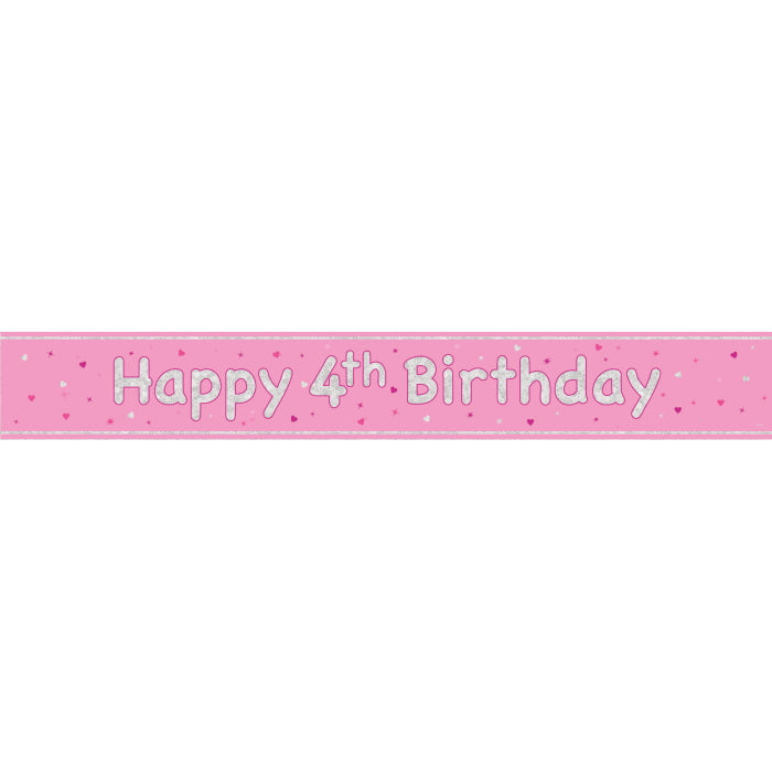 Pink Glitz 4th Birthday Prism Foil Banner 9 ft | Party Save Smile