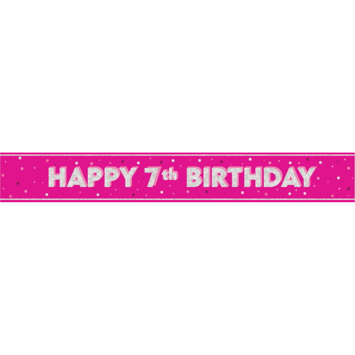Pink Glitz 7th Birthday Prism Foil Banner 9 ft | Party Save Smile