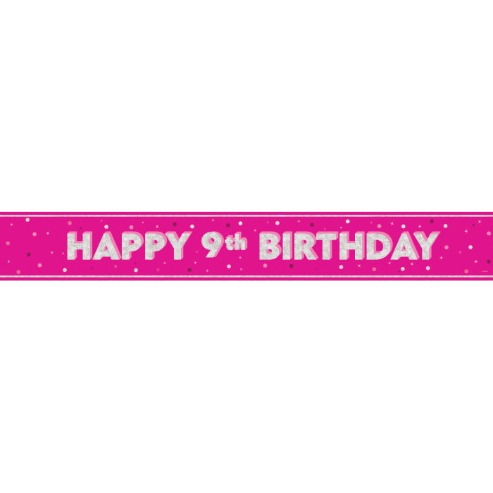 Pink Glitz 9th Birthday Prism Foil Banner 9 ft | Party Save Smile