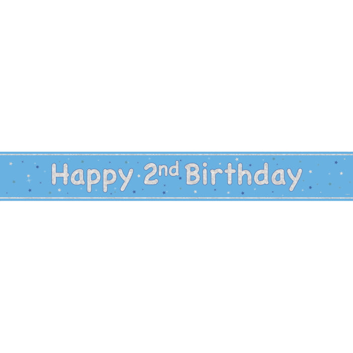 Blue and Silver 2nd Birthday Prism Foil Banner 9 ft | Party Save Smile
