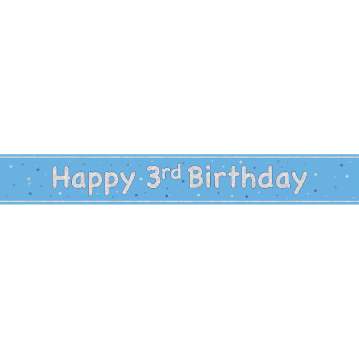 Blue and Silver 3rd Birthday Prism Foil Banner 9 ft | Party Save Smile