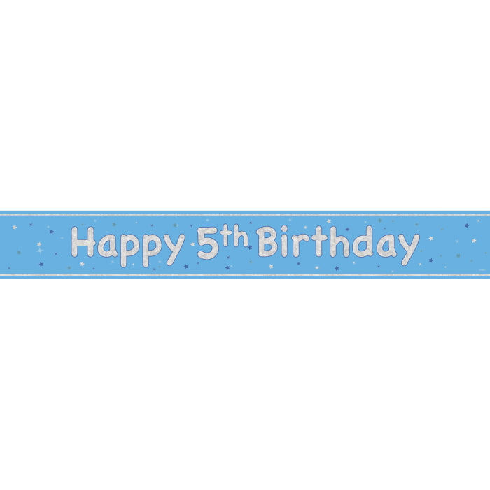 Blue and Silver 5th Birthday Prism Foil Banner 9 ft | Party Save Smile