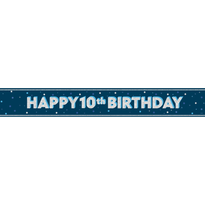 Navy Blue and Silver 10th Birthday Prism Foil Banner 9 ft | Party Save Smile
