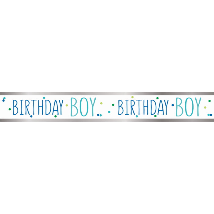 Blue Birthday Boy Foil Banner 9 ft | Party Save Smile