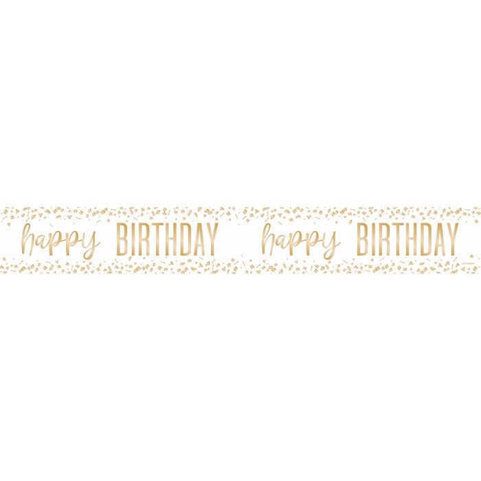 Gold Confetti Happy Birthday Foil Banner 9 ft | Party Save Smile