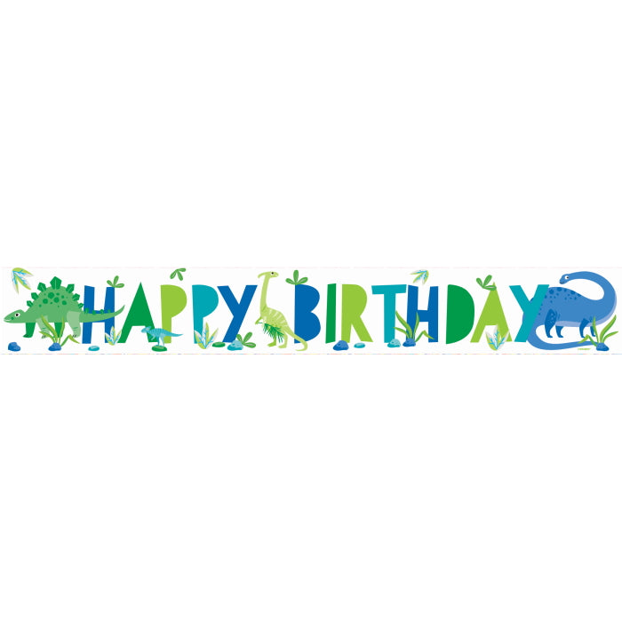 Blue and Green Dinosaur Happy Birthday Foil Banner 2.7 Metres | Party Save Smile