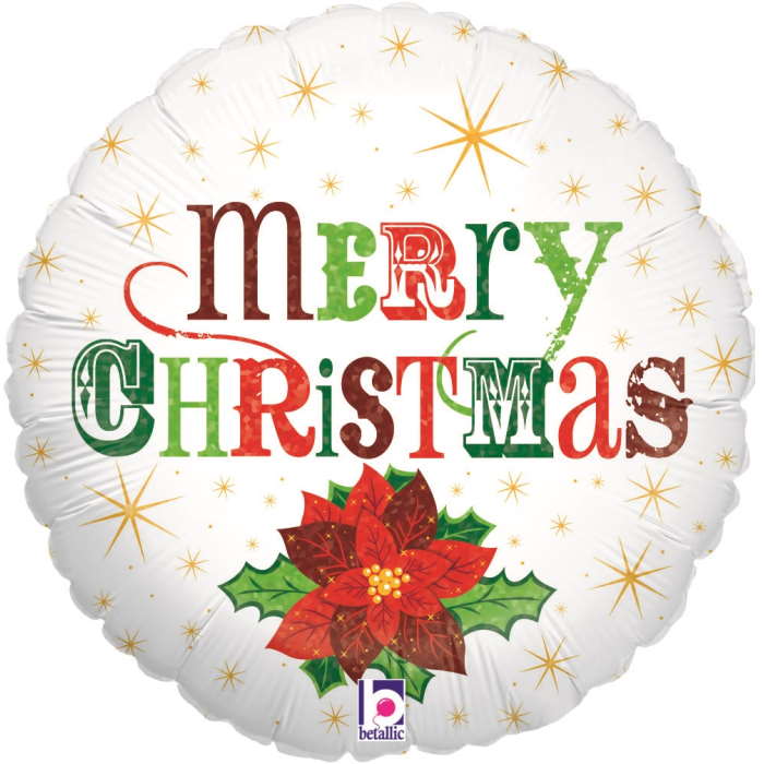 Poinsettia Merry Christmas Foil Balloon 18 inches | Party Save Smile
