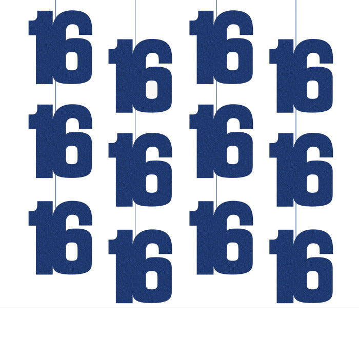 Navy Blue 16th Birthday Hanging String Decorations 6 Pack | Party Save Smile