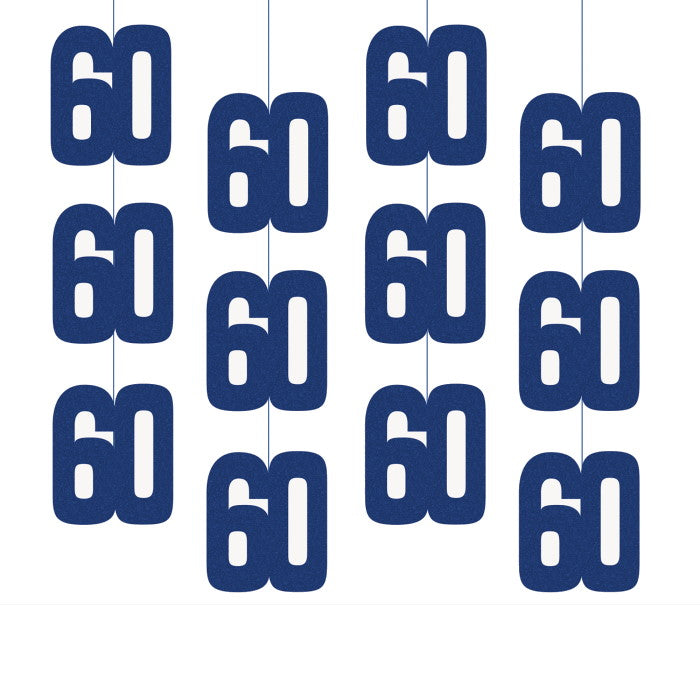 Navy Blue 60th Birthday Hanging String Decorations 6 Pack | Party Save Smile
