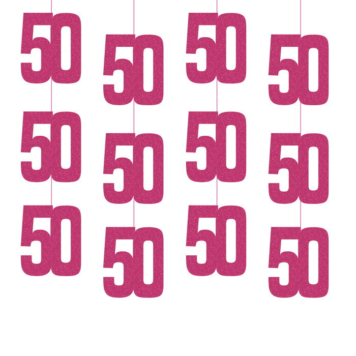 Pink 50th Birthday Hanging String Decorations 6 Pack | Party Save Smile