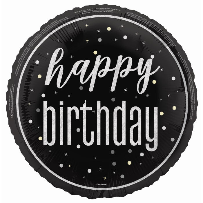 Black and Silver Happy Birthday Foil Balloon Prismatic | Party Save Smile