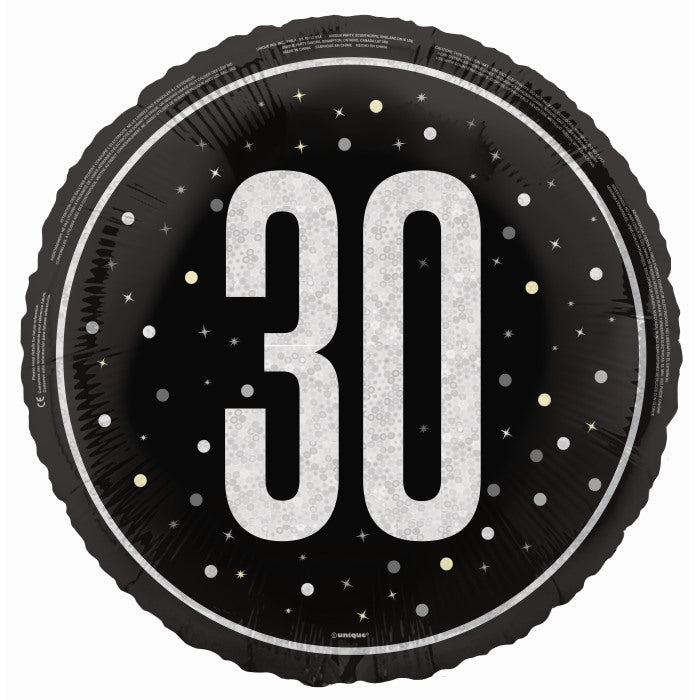 Black and Silver 30th Birthday Foil Balloon Prismatic | Party Save Smile