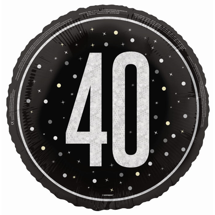 Black and Silver 40th Birthday Foil Balloon Prismatic | Party Save Smile