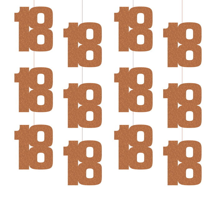 Rose Gold 18th Birthday Hanging String Decorations 6 Pack | Party Save Smile