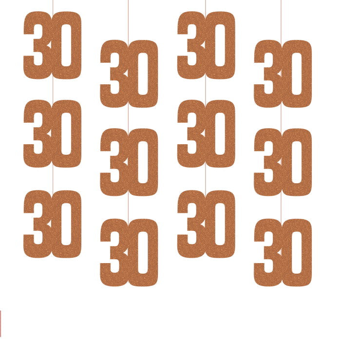 Rose Gold 30th Birthday Hanging String Decorations 6 Pack | Party Save Smile