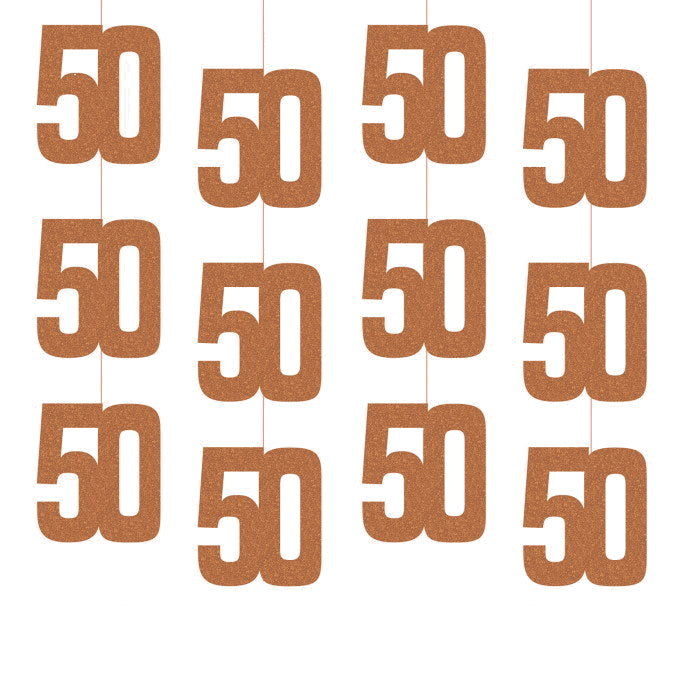 Rose Gold 50th Birthday Hanging String Decorations 6 Pack | Party Save Smile