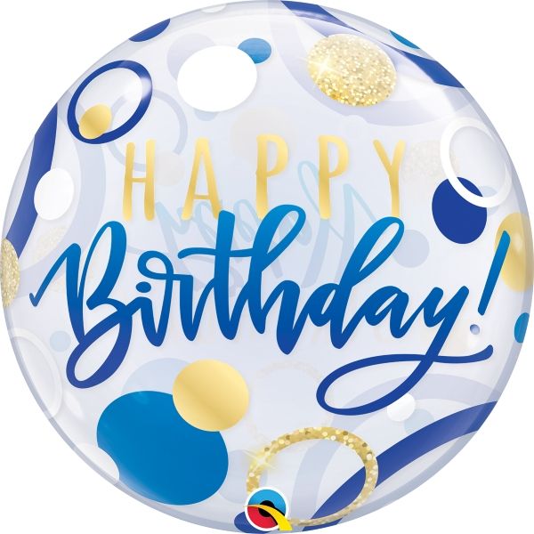 Blue & Gold Birthday Bubble Balloons 22 Inches | Party Save Smile