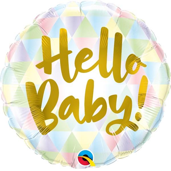 Gold Pastel Hello Baby Foil Balloons 18 Inches | Party Save Smile
