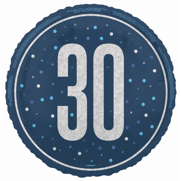 Navy Blue and Silver 30th Birthday Foil Balloon 18 inches | Party Save Smile