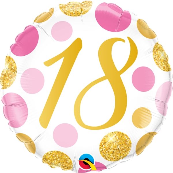 Pink Gold Spots 18th Birthday Foil Balloons 18 inches | Party Save Smile