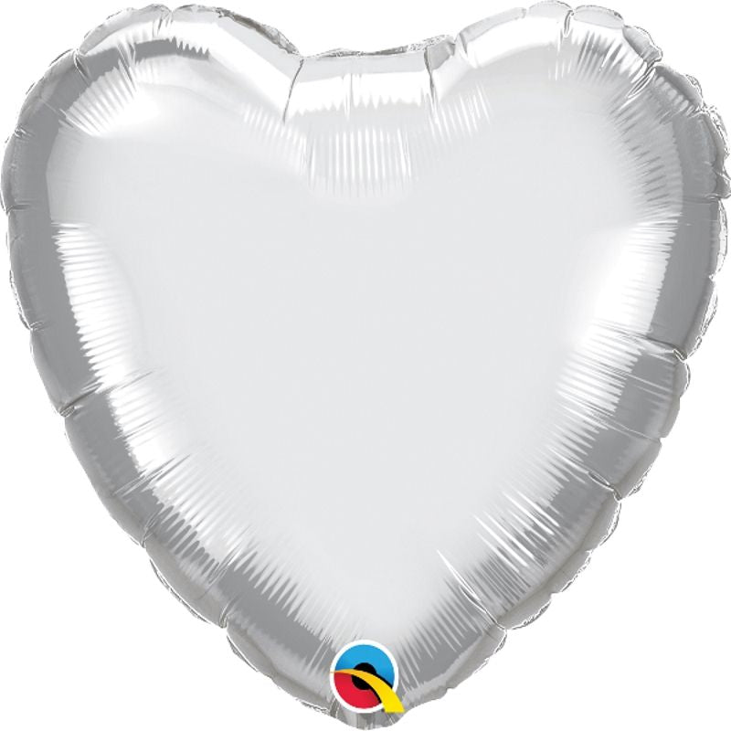 Silver Chrome Heart Foil Balloon Qualatex 18 Inch | Party Save Smile
