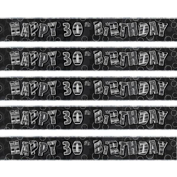 Black Glitz 30th Birthday Foil Banner Decoration | Party Save Smile