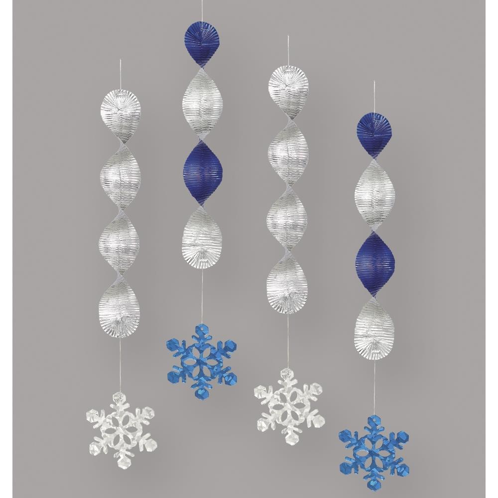 Snowflake Christmas Foil Hanging Swirl Decorations Pack of 4 | Party Save Smile