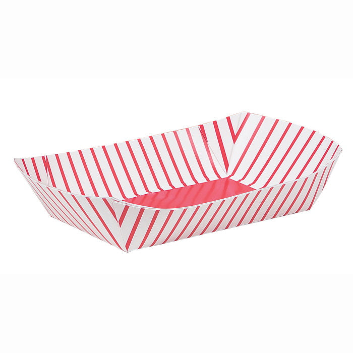 Red and White Striped Paper Snack Tray 4 Pack | Party Save Smile
