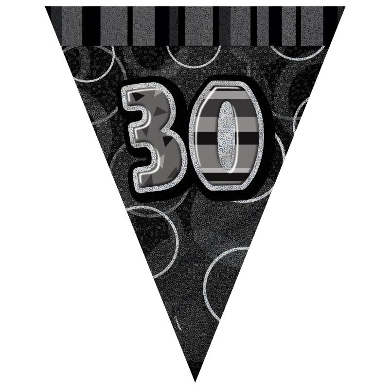 Black Glitz 30th Birthday 9ft Flag Banner Bunting | Party Save Smile