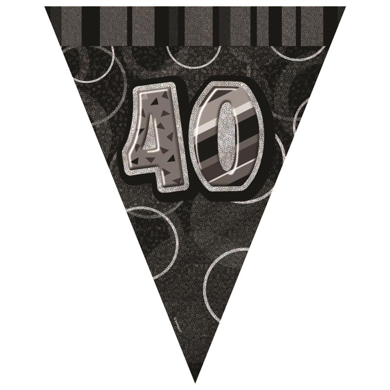 Black Glitz 40th Birthday 9ft Flag Banner Bunting | Party Save Smile