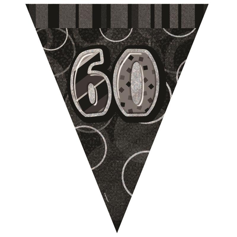 Black Glitz 60th Birthday 9ft Flag Banner Bunting | Party Save Smile