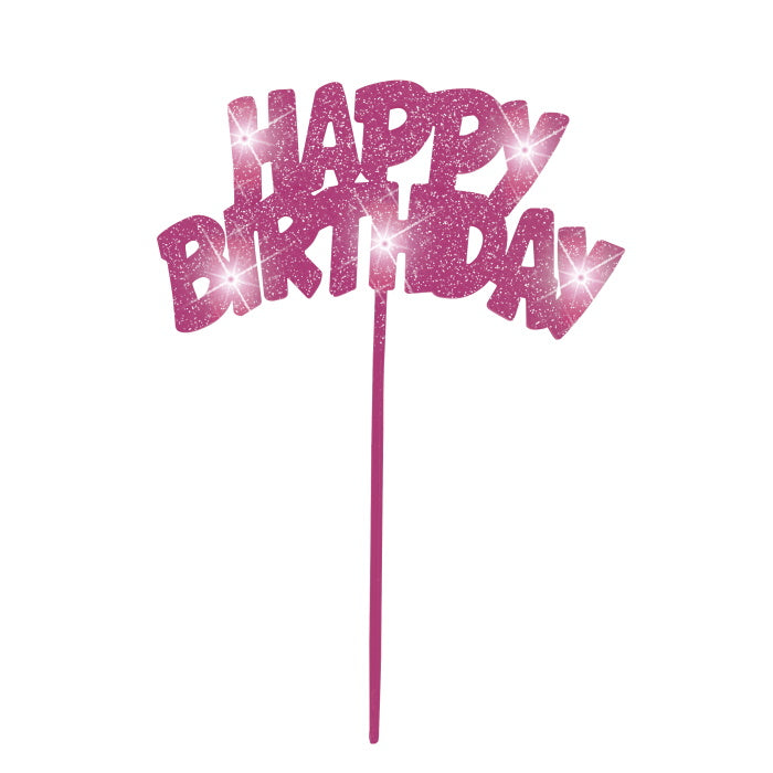 Pink Flashing Happy Birthday Cake Topper | Party Save Smile