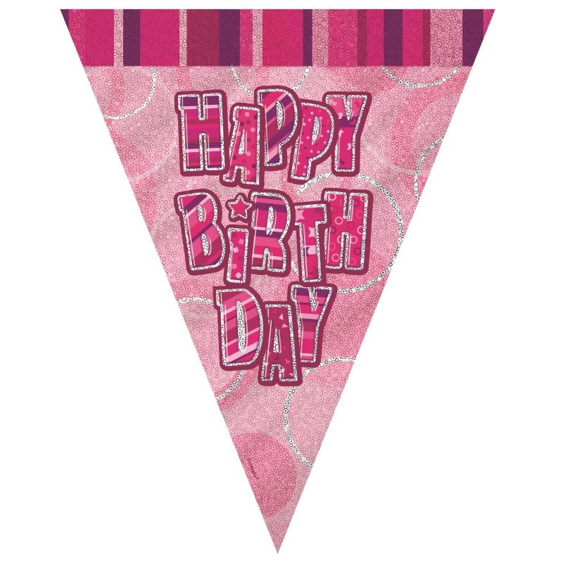 Pink & Silver Birthday Bunting 2.7 Metres | Party Save Smile