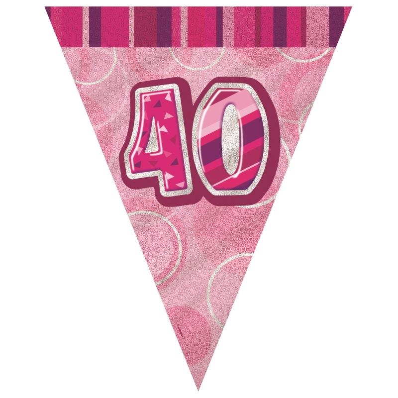 Pink Glitz 40th Birthday Bunting Flag Banner 9ft | Party Save Smile