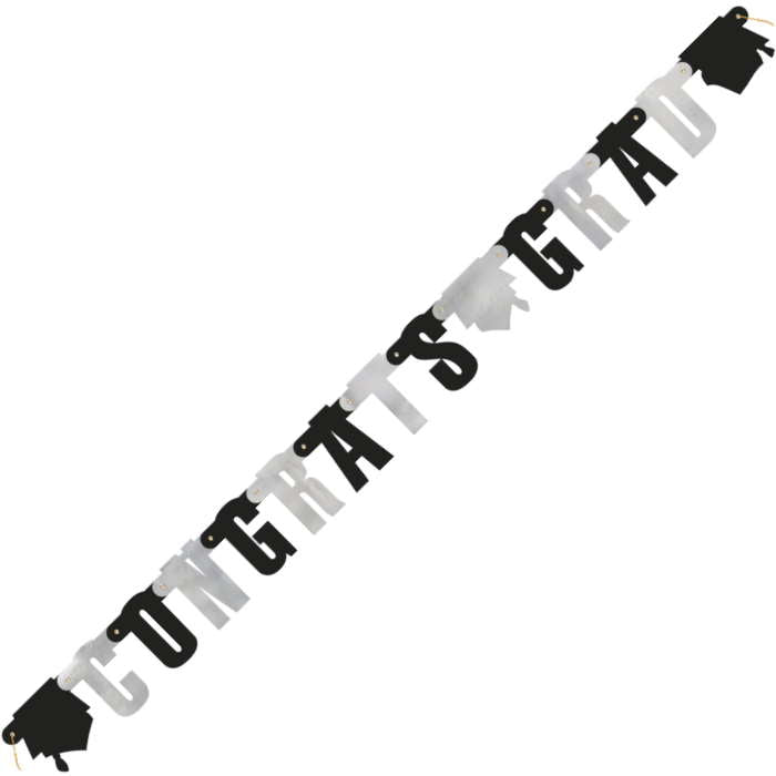 Silver and Black Congrats Graduation Banner | Party Save Smile