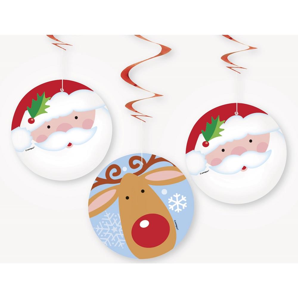Santa | Reindeer Party Hanging Swirl Decorations Pack of 3 | Party Save Smile