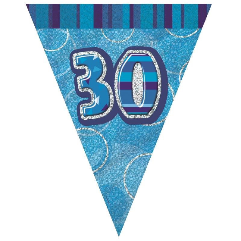 Blue Glitz 30th Birthday Bunting Flag Banner 9ft | Party Save Smile