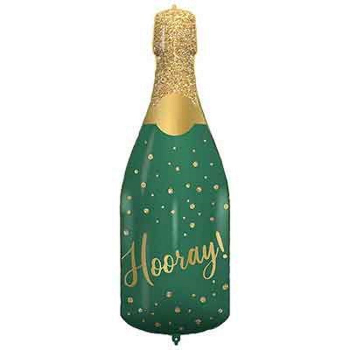 Hooray Champagne Bottle Shaped Foil Balloon 37 inches | Party Save Smile
