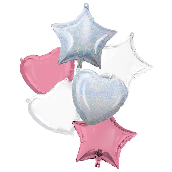 Mixed Pink Iridescent and White Balloon Bunch