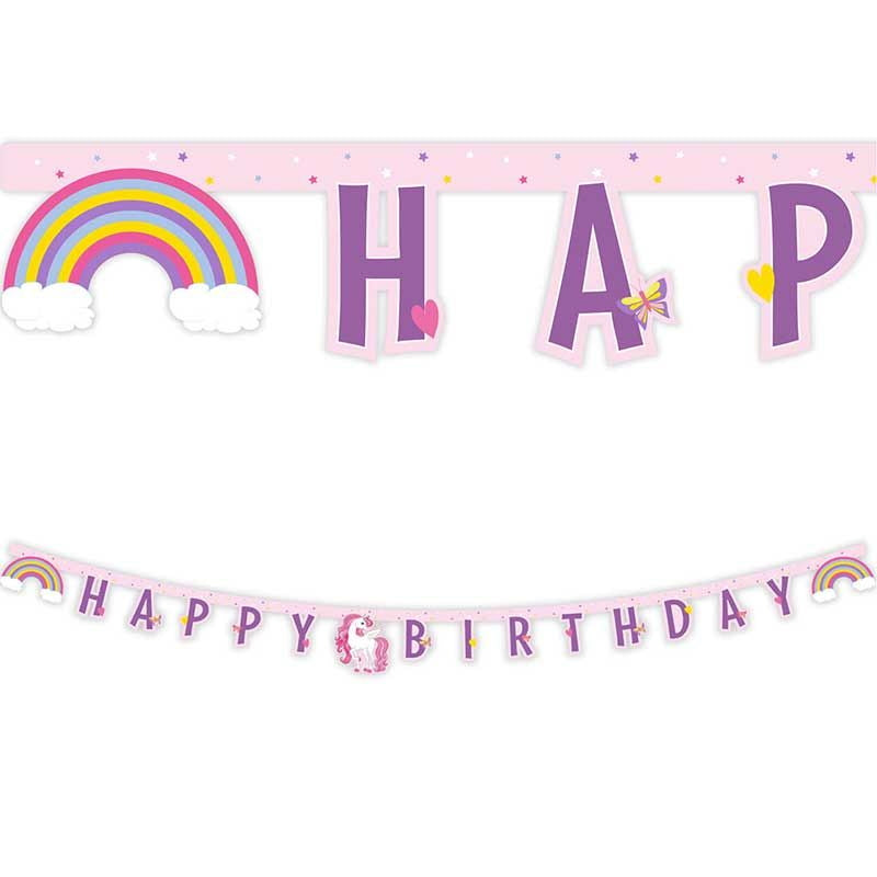 Rainbow Unicorn Birthday Banner 2 metres | Party Save Smile