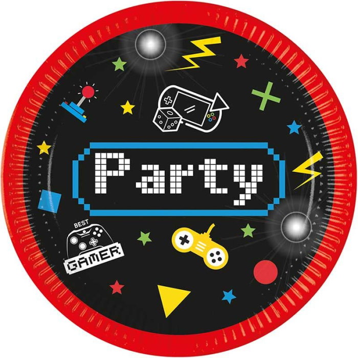 Black Gaming Paper Plates Pack of 8 | Party Save Smile