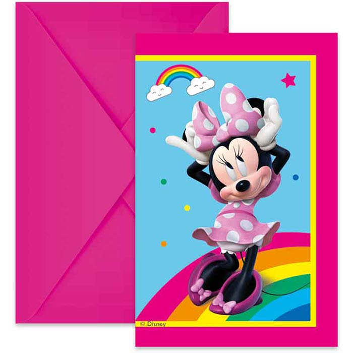 Minnie Mouse Birthday Invitations 6 Pack (Rainbow) | Party Save Smile