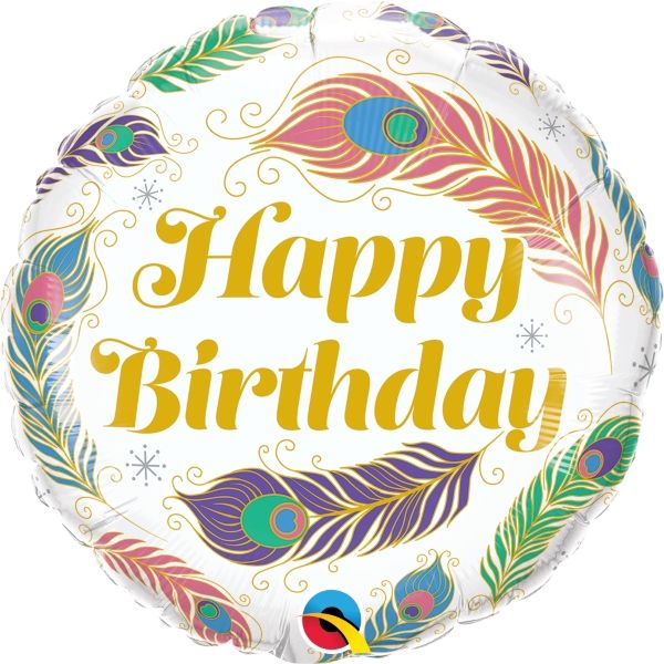 Peacock Feathers Happy Birthday Foil Balloon 18 Inch | Party Save Smile