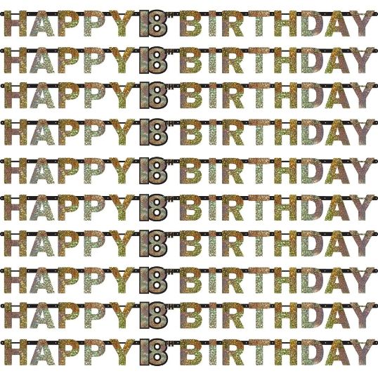 Gold Sparkling 18th Birthday Banners 4 Metres | Party Save Smile