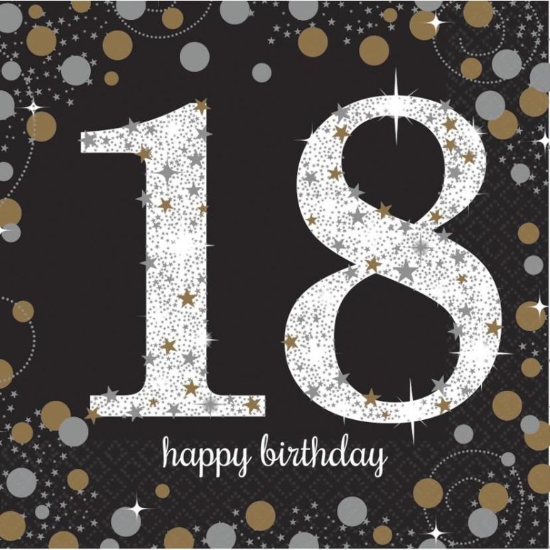 Gold Sparkle 18th Birthday Party Napkins Pack of 16 | Party Save Smile