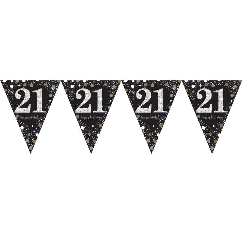Gold Sparkling 21st Birthday Bunting 4 Metres | Party Save Smile